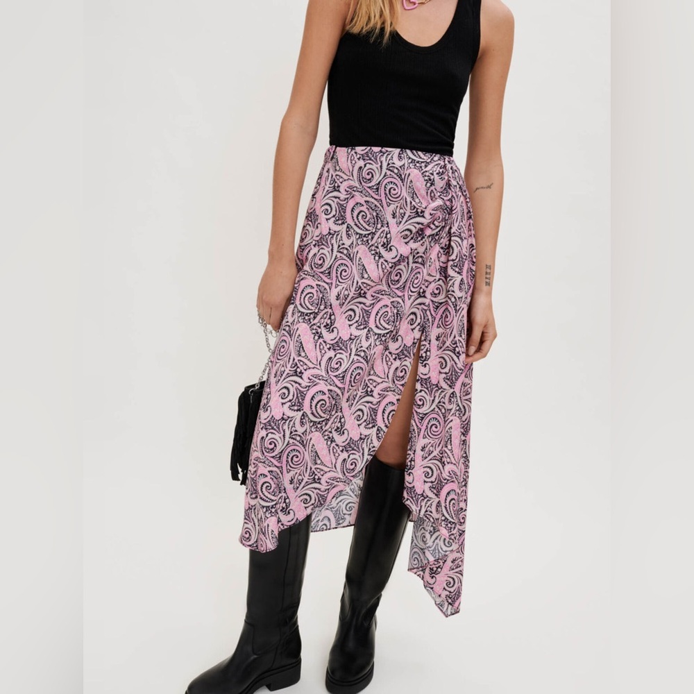 Maje Paisley Print Asymmetric Skirt